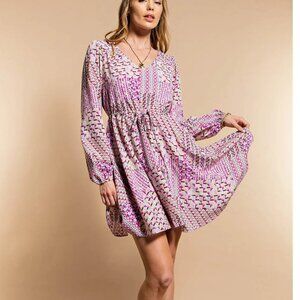 NWT Lavender Geo Print Tie Waist Dress with pockets